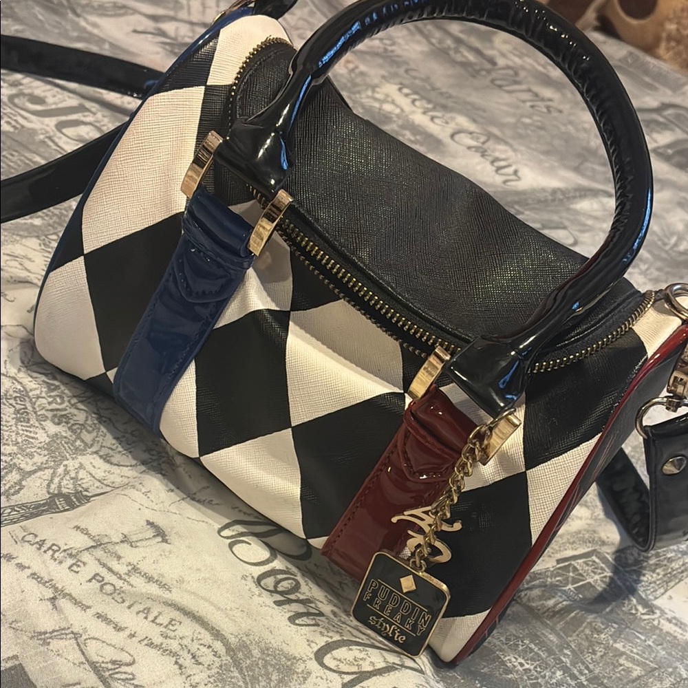 Harley Quinn Black and White Checkered Handbag